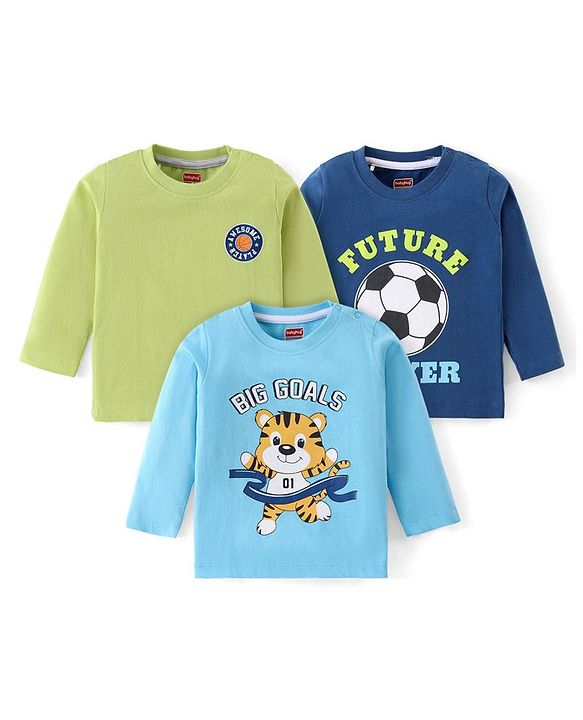 Babyhug Cotton Knit Full Sleeves Printed T-Shirts Pack Of 3 - Multicolor