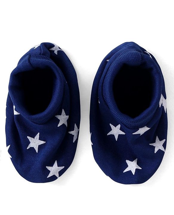 Babyhug 100% Cotton Interlock Knit Cap Mitten & Booties with Star Print - Navy Blue