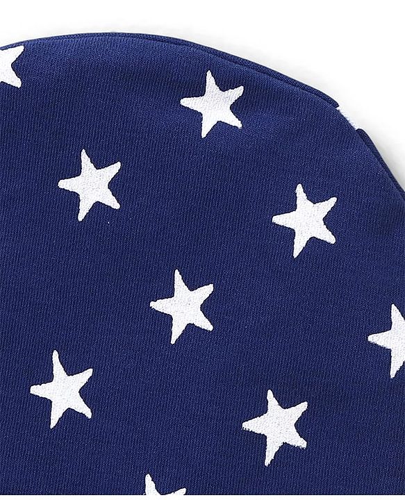 Babyhug 100% Cotton Interlock Knit Cap Mitten & Booties with Star Print - Navy Blue