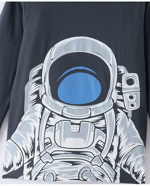 Pine Kids Single Jersey Knit Full Sleeves Night Suit Space Theme Print - Grey & White