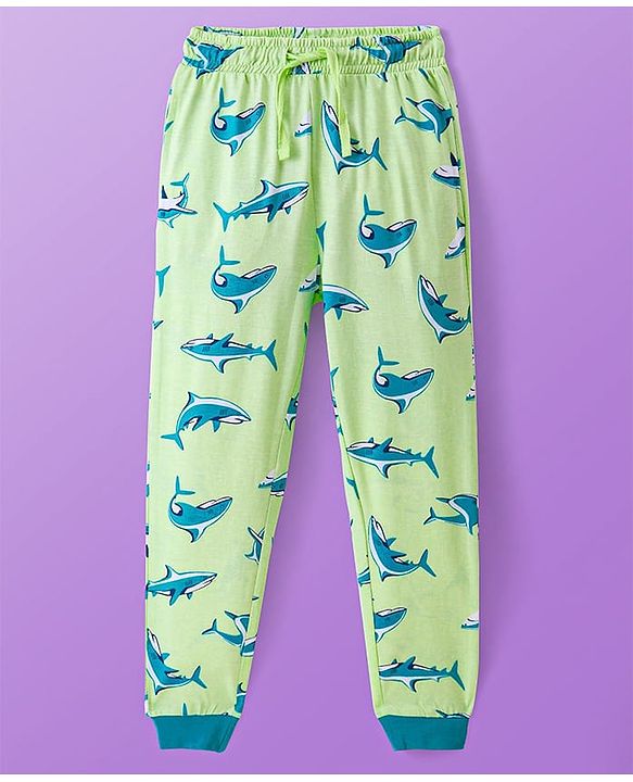 Pine Kids Single Jersey Knit Full Sleeves Night Suit with Whale Print - Light Green