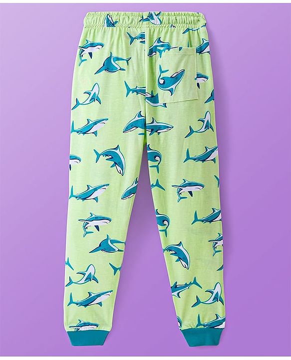Pine Kids Single Jersey Knit Full Sleeves Night Suit with Whale Print - Light Green
