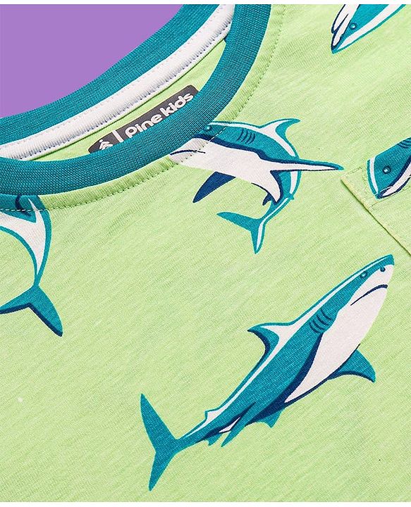 Pine Kids Single Jersey Knit Full Sleeves Night Suit with Whale Print - Light Green