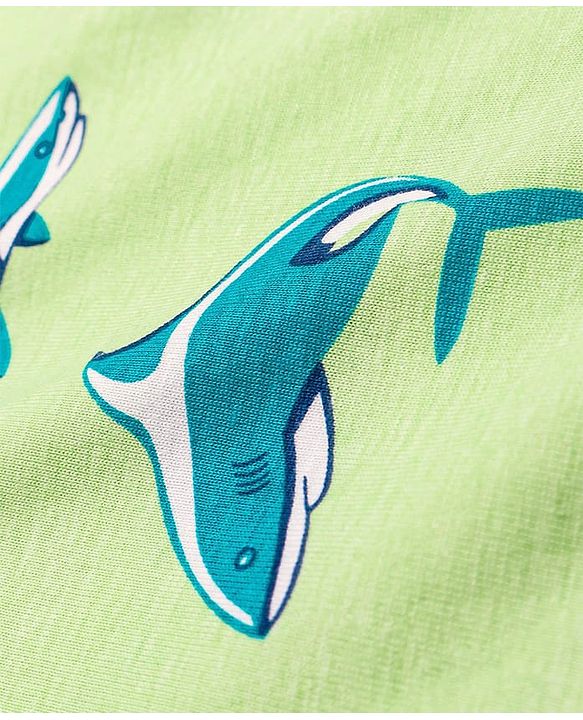 Pine Kids Single Jersey Knit Full Sleeves Night Suit with Whale Print - Light Green