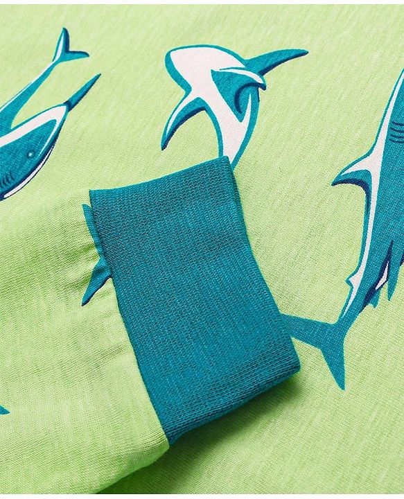 Pine Kids Single Jersey Knit Full Sleeves Night Suit with Whale Print - Light Green
