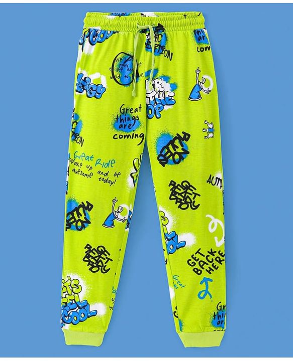 Pine Kids Single Jersey Knit Half Sleeves Night Suit Text Print -Neon Green