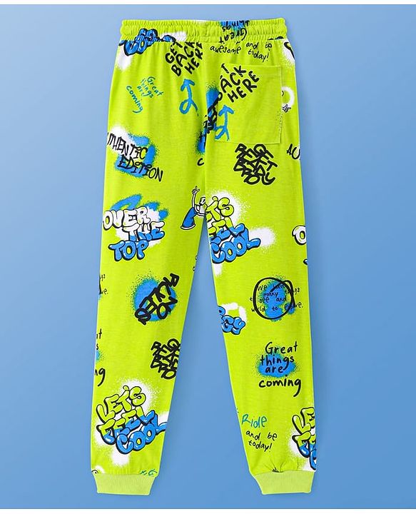 Pine Kids Single Jersey Knit Half Sleeves Night Suit Text Print -Neon Green
