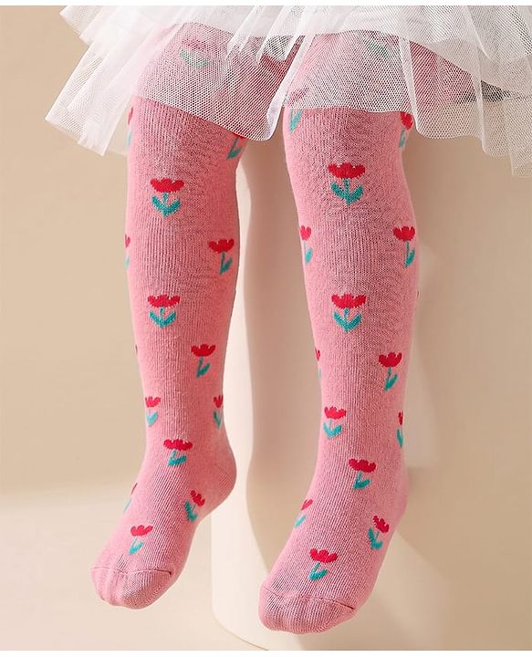 Cute Walk by Babyhug Antibacterial Footie Tights with Floral Design - Pink
