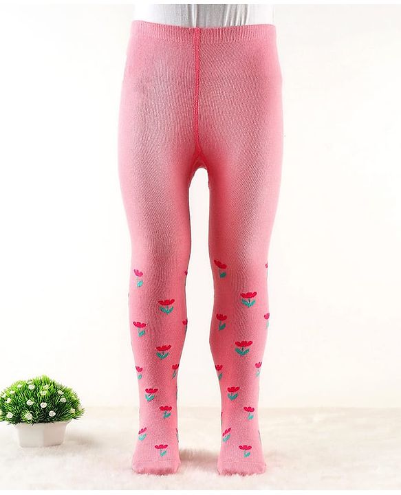Cute Walk by Babyhug Antibacterial Footie Tights with Floral Design - Pink