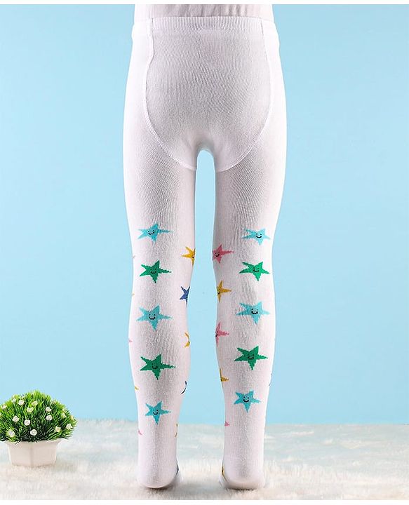 Cute Walk by Babyhug Knit Antibacterial Footed Tights Star Design - White