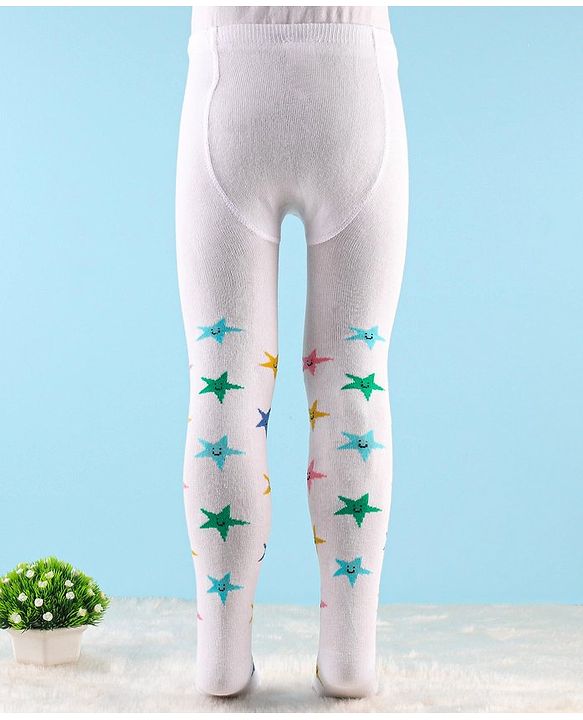 Cute Walk by Babyhug Knit Antibacterial Footed Tights Star Design - White