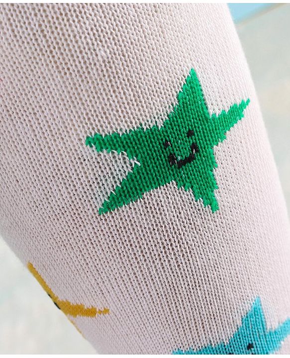 Cute Walk by Babyhug Knit Antibacterial Footed Tights Star Design - White