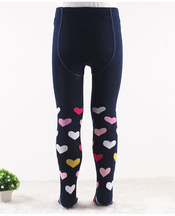 Cute Walk by Babyhug Knit Antibacterial Footed Tights Hearts Design - Navy Blue