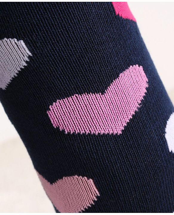 Cute Walk by Babyhug Knit Antibacterial Footed Tights Hearts Design - Navy Blue