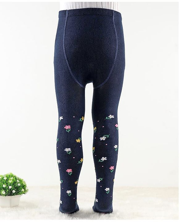 Cute Walk by Babyhug Antibacterial Footie Tights with Floral Design - Navy Blue
