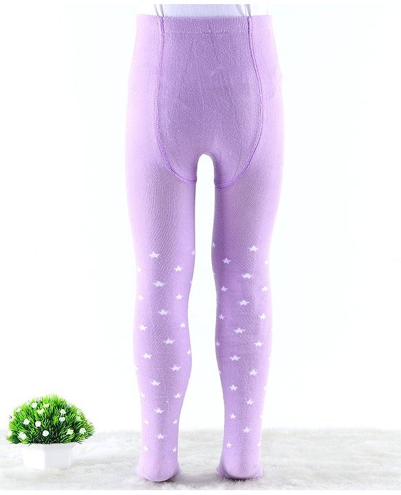 Cute Walk by Babyhug Antibacterial Footie Tights with Star Design - Lavender