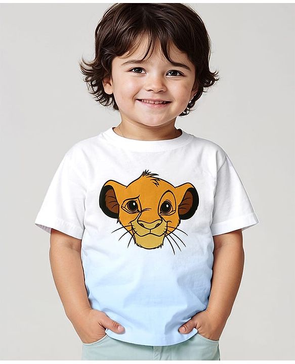 Babyhug Disney Single Jersey Knit Half Sleeves T-Shirt with The Lion King Print and Ombre effect - White
