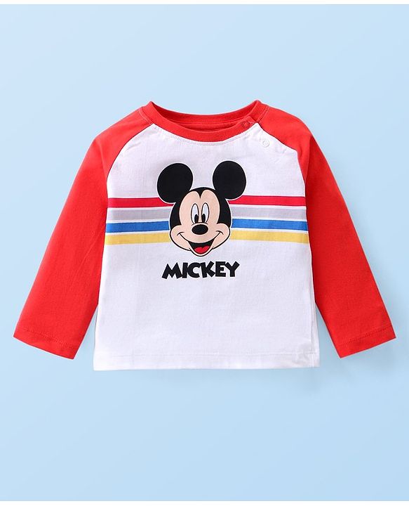 Babyhug Disney  Single Jersey Knit Full Sleeves T-Shirt with Mickey Mouse Graphics -Red & White