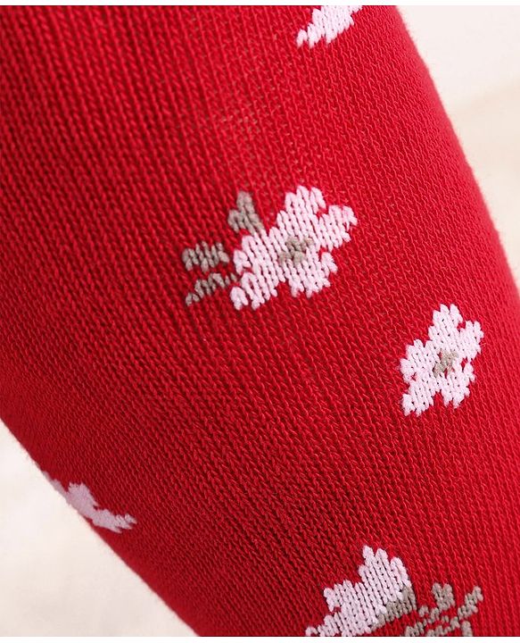 Cute Walk by Babyhug Knit Antibacterial Footed Tights Floral Design - Red