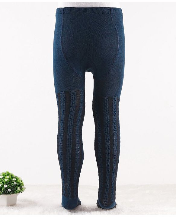 Cute Walk by Babyhug Knit Antibacterial Footed Tights Cable Knit Design - Navy Blue