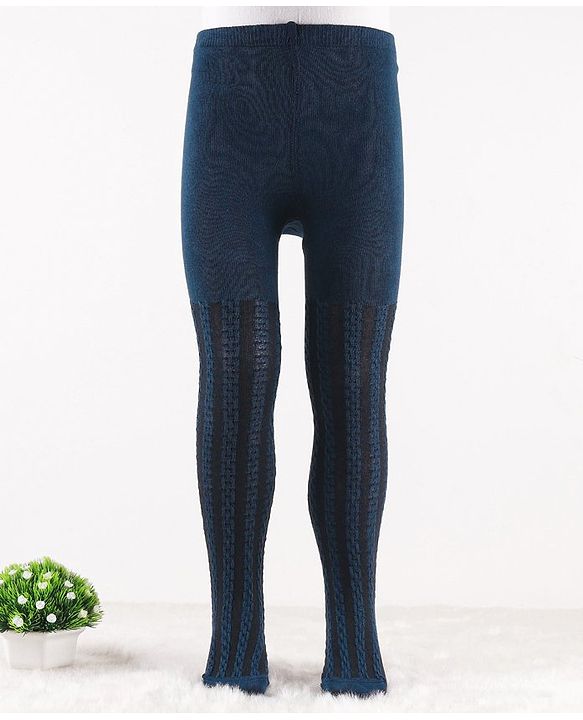 Cute Walk by Babyhug Knit Antibacterial Footed Tights Cable Knit Design - Navy Blue