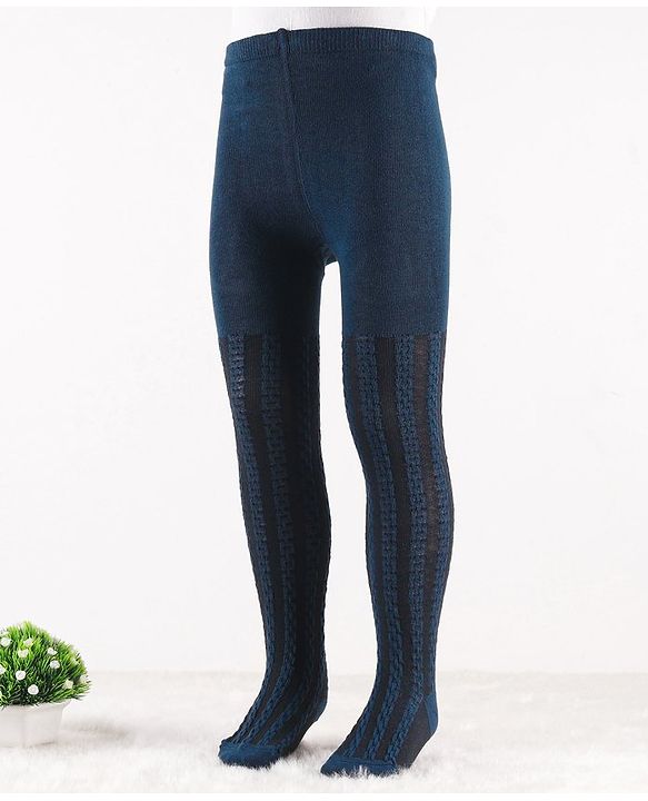 Cute Walk by Babyhug Knit Antibacterial Footed Tights Cable Knit Design - Navy Blue