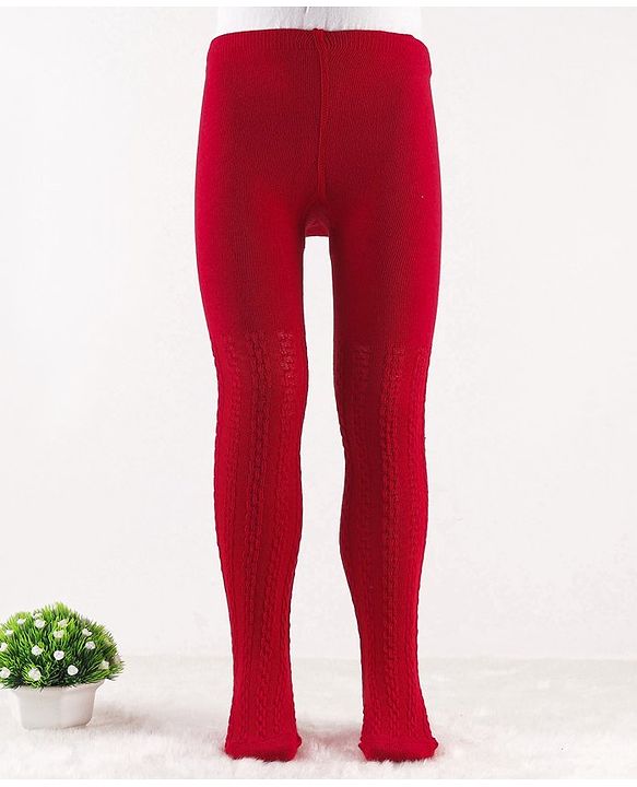 Cute Walk by Babyhug Knit Antibacterial Footed Tights Cable Knit Design - Red