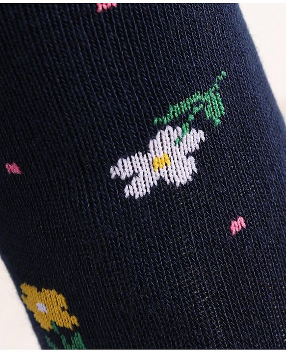 Cute Walk by Babyhug Knit Antibacterial Footed Tights Floral Design - Navy Blue