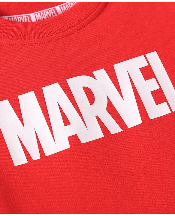 Pine Kids Marvel Terry Knit Half Sleeves Oversized Light Weight T-Shirt With Marvel Graphics - Red