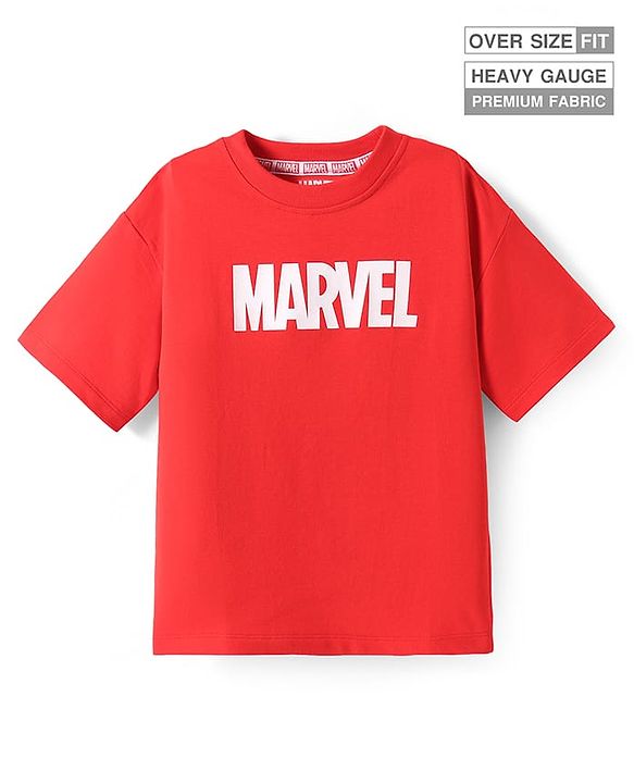 Pine Kids Marvel Terry Knit Half Sleeves Oversized Light Weight T-Shirt With Marvel Graphics - Red