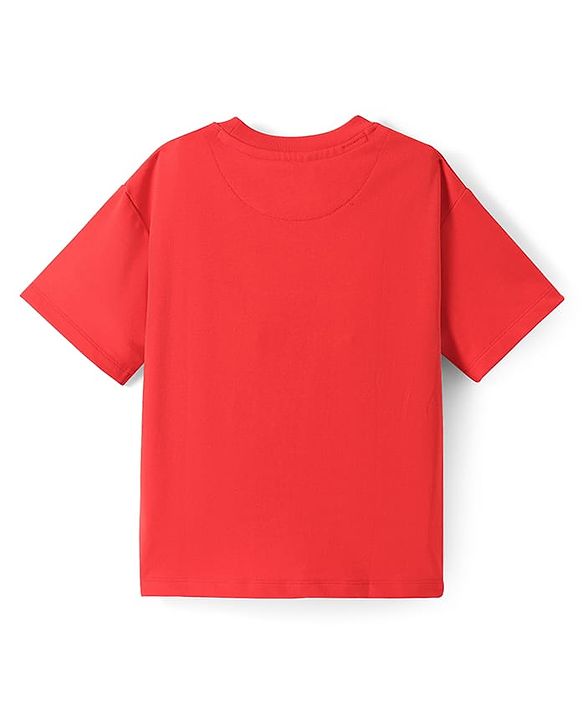 Pine Kids Marvel Terry Knit Half Sleeves Oversized Light Weight T-Shirt With Marvel Graphics - Red