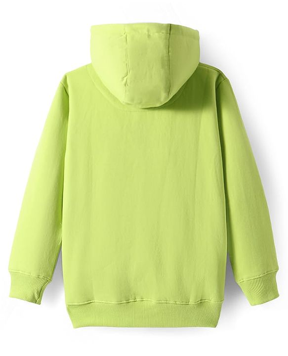 Pine Kids Cotton Knit Full Sleeves Text Printed Hooded Sweatshirt with Kangaroo Pockets - Light Green