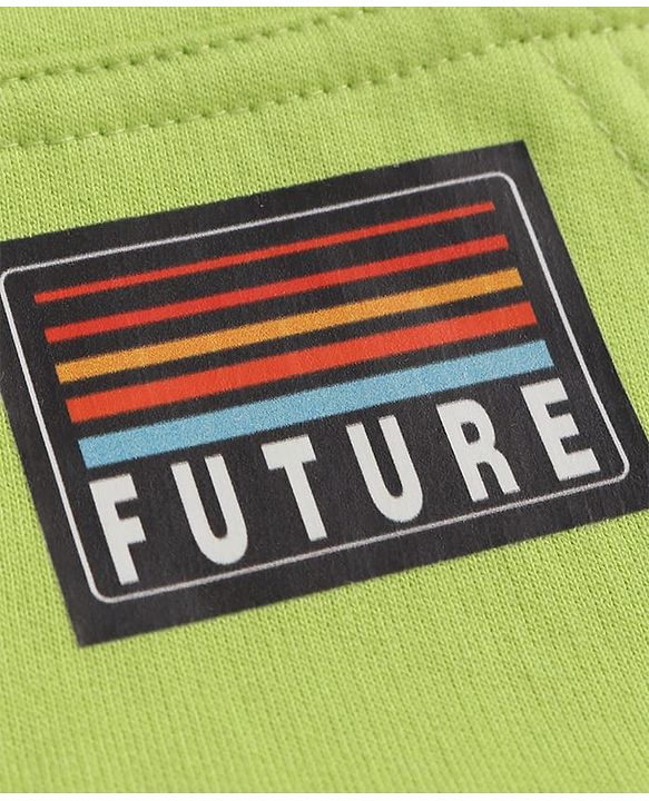 Pine Kids Cotton Knit Full Sleeves Text Printed Hooded Sweatshirt with Kangaroo Pockets - Light Green