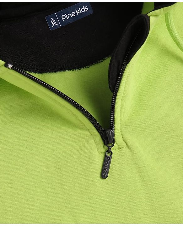 Pine Kids Cotton Knit Full Sleeves Text Printed Hooded Sweatshirt with Kangaroo Pockets - Light Green