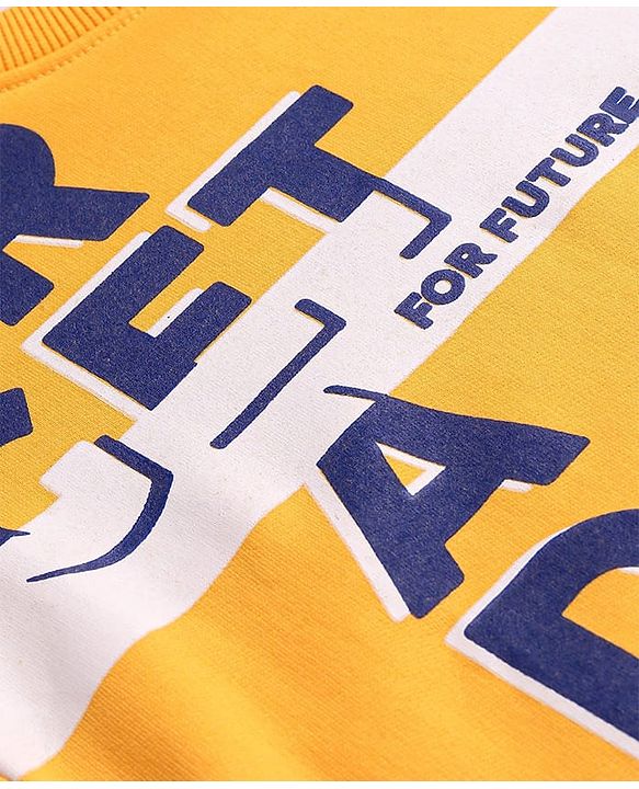 Pine Kids Cotton Knit Full Sleeves Pullover Sweatshirt with Text Print - Mustard