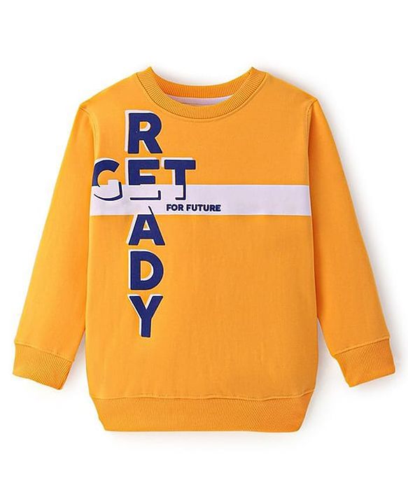 Pine Kids Cotton Knit Full Sleeves Pullover Sweatshirt with Text Print - Mustard