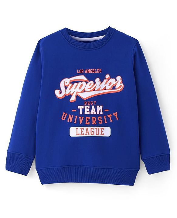 Pine Kids Cotton Knit Full Sleeves Sweatshirt With Text Print - Blue