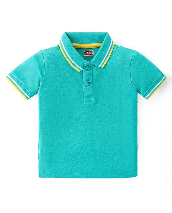 Babyhug Single Jersey Knit Dungaree and Half Sleeves Solid Color T-Shirt Set - Green Blue & White