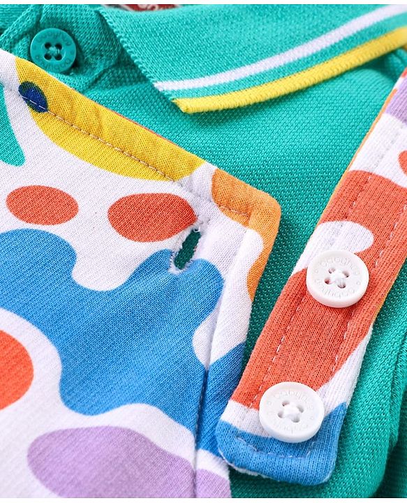 Babyhug Single Jersey Knit Dungaree and Half Sleeves Solid Color T-Shirt Set - Green Blue & White