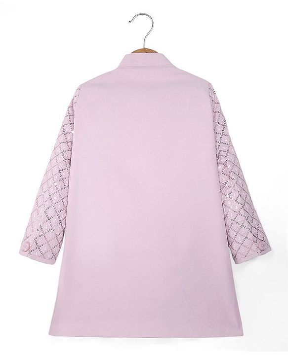 Babyhug Woven Full Sleeves Sequined Floral Embroidered Kurta Pyjama Sherwani Set - Pink