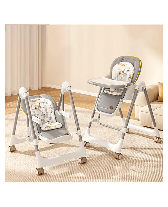R for Rabbit Marshmallow Smart 3-in-1 High Chair with Swing for Baby,  Adjustable Height, Dual Tray, Reclinable Backrest Footrest Feeding Chair  for