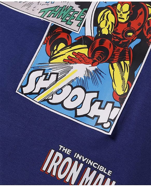 Pine Kids Marvel Terry Knit Drop Shoulder Oversized T-Shirt With Iron Man Graphic - Navy Blue