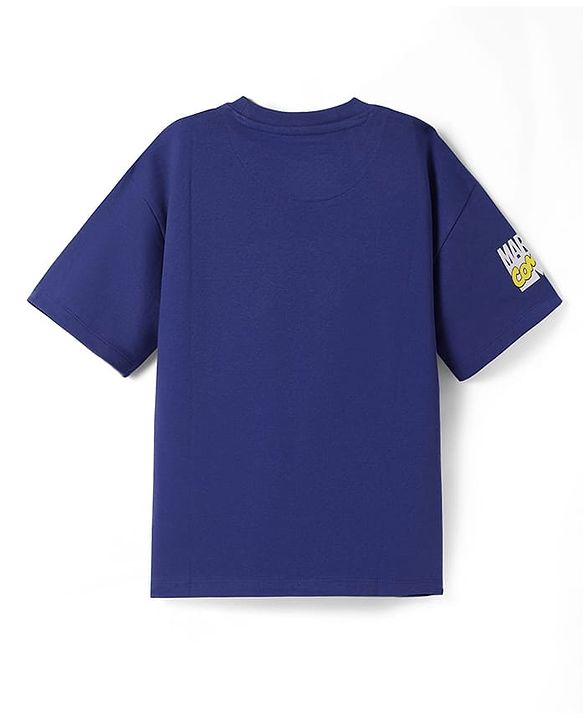 Pine Kids Marvel Terry Knit Drop Shoulder Oversized T-Shirt With Iron Man Graphic - Navy Blue