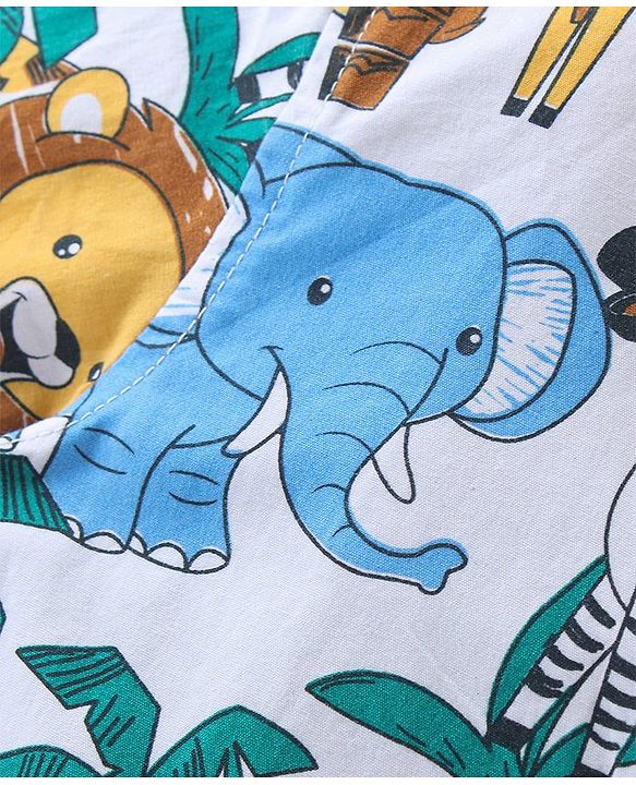 Babyhug Cotton Woven Half Sleeves Shirt With T-Shirt & Denim Shorts Set Safari Adventure Themed - Multicolor
