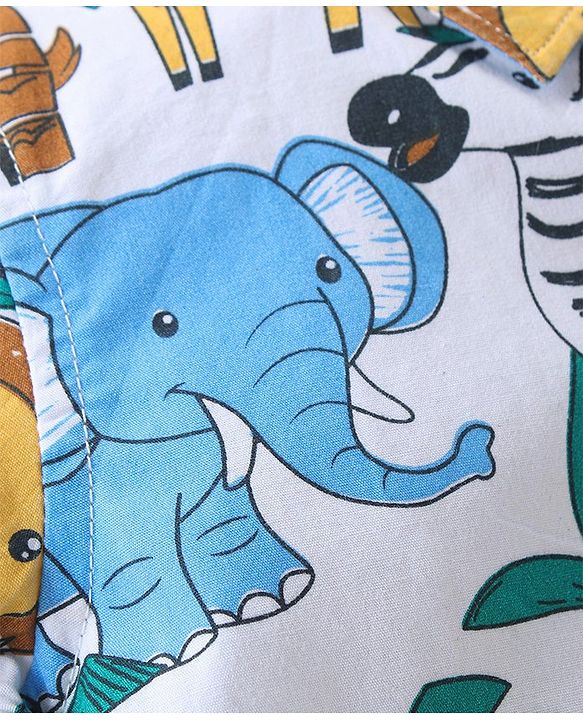 Babyhug Cotton Woven Half Sleeves Shirt With T-Shirt & Denim Shorts Set Safari Adventure Themed - Multicolor