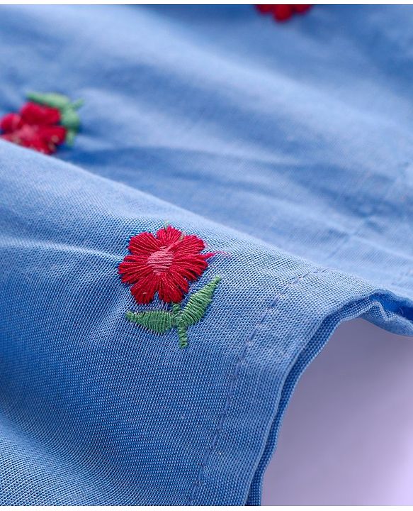 Babyhug Cotton Knit Full Sleeves Top with Frock Floral Embroidery - Blue
