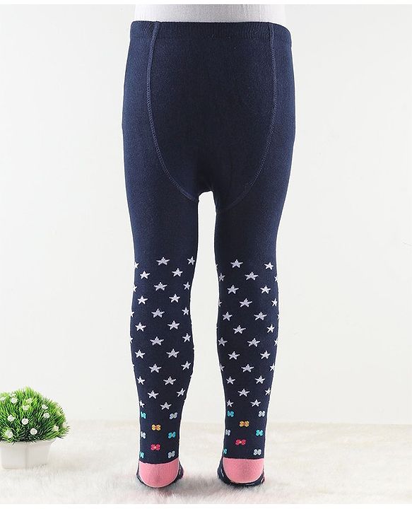 Cute Walk by Babyhug Antibacterial Footie Tights with Star & Unicorn Design - Navy