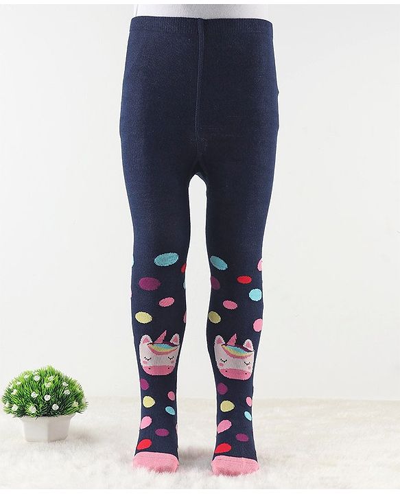 Cute Walk by Babyhug Antibacterial Footie Tights with Unicorn Design - Navy
