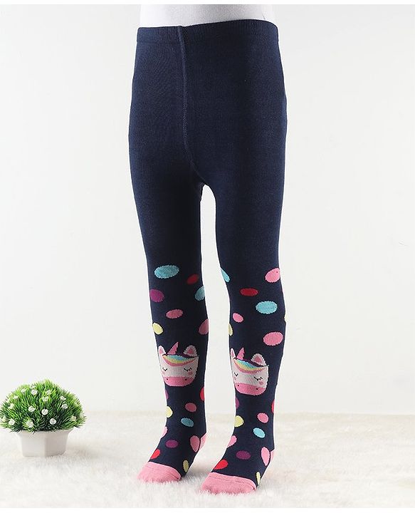 Cute Walk by Babyhug Antibacterial Footie Tights with Unicorn Design - Navy