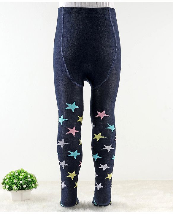 Cute Walk by Babyhug Antibacterial Footie Tights with Star   Design - Navy Blue